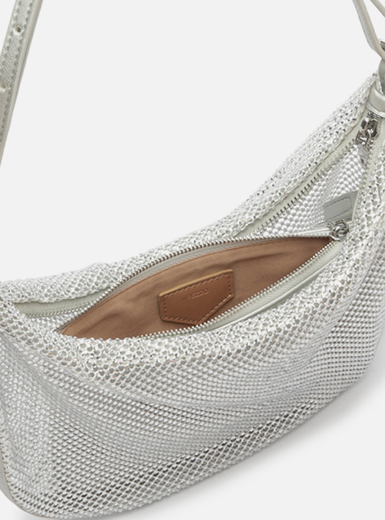 Bolsa Shoulder Prata Tela Strass Pequena — foto 4