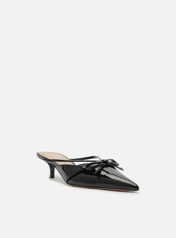 Mule Preta Verniz Salto Kitten Laço