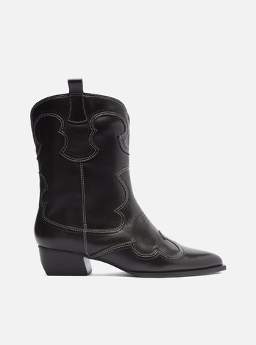 Bota Preta Couro Cano Curto Western Folk