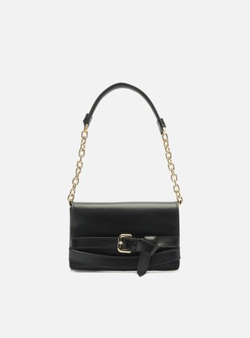 Arezzo — Bolsa Shoulder Preta Couro Pequena Tiras Fivela