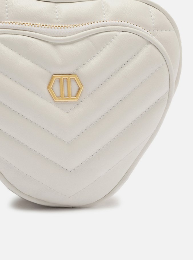 Bolsa Tiracolo Branca Couro Pequena Coração Bolso