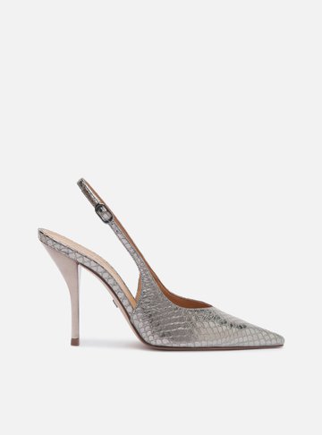 Arezzo — Scarpin Prateado Couro Salto Fino Slingback