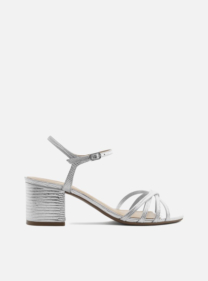 Sandália Prata Lizard Salto Médio Bloco