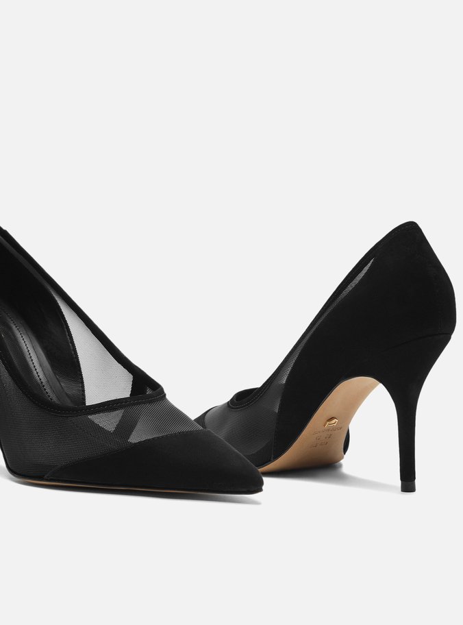 Scarpin Preto Tela Salto Alto Fino