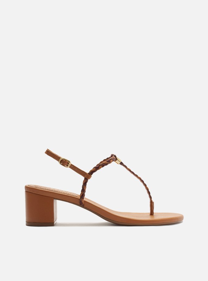 Sandália Marrom Salto Bloco Fivela