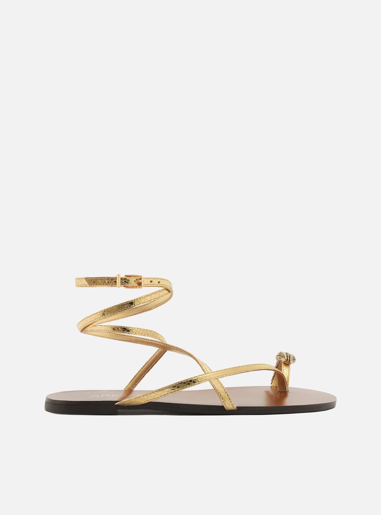 Rasteira Dourada Couro Dedeira Metal Snake Arezzo