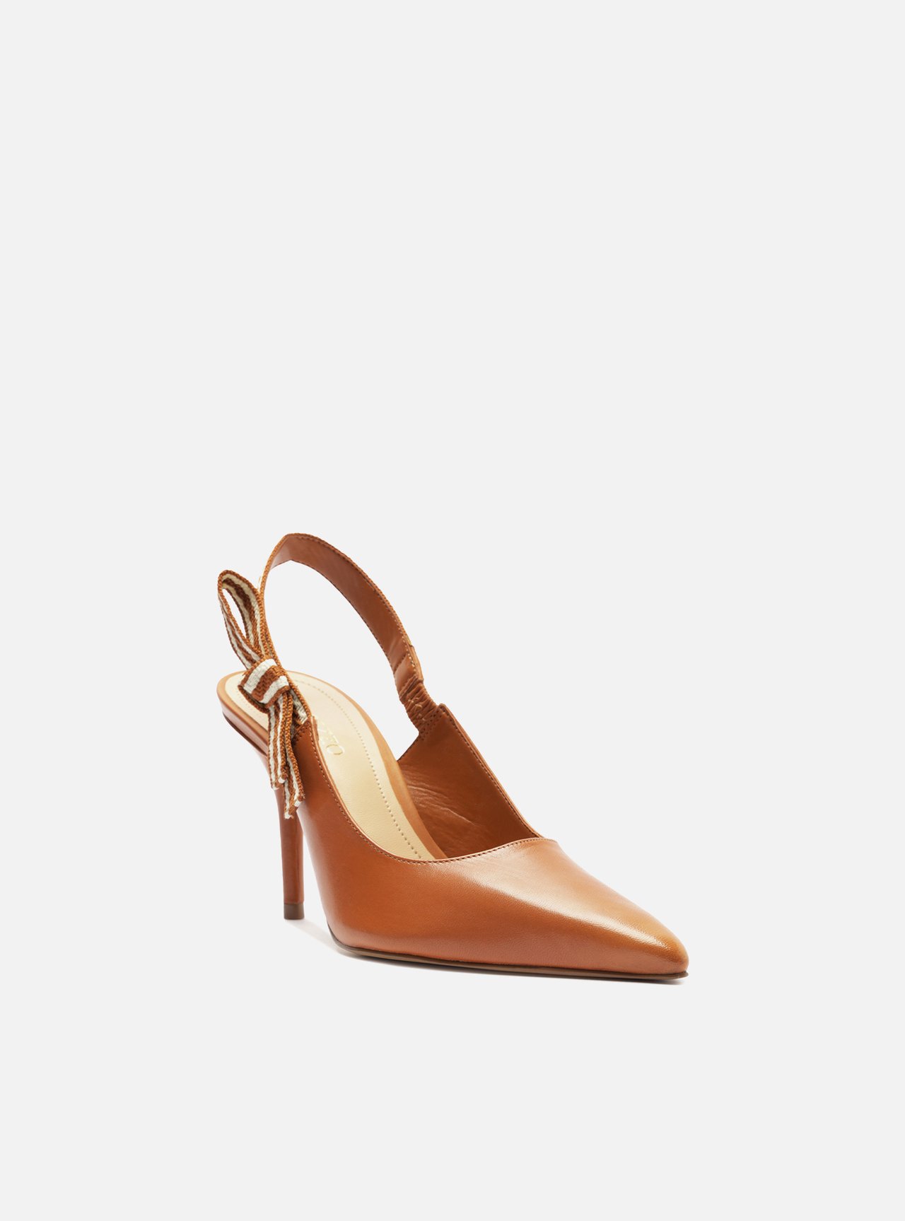 Scarpin Marrom Couro Salto Médio Slingback Laço — foto 2