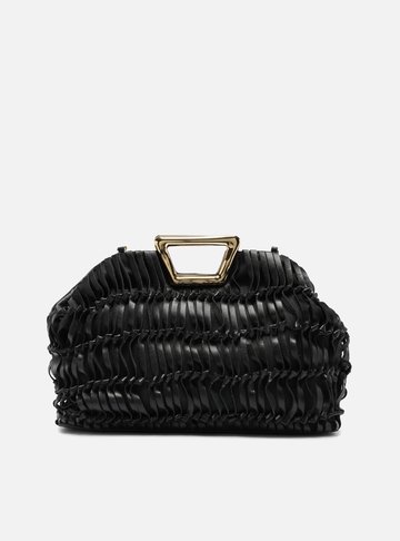 Bolsa Tiracolo Preta Couro Grande Alça Metal
