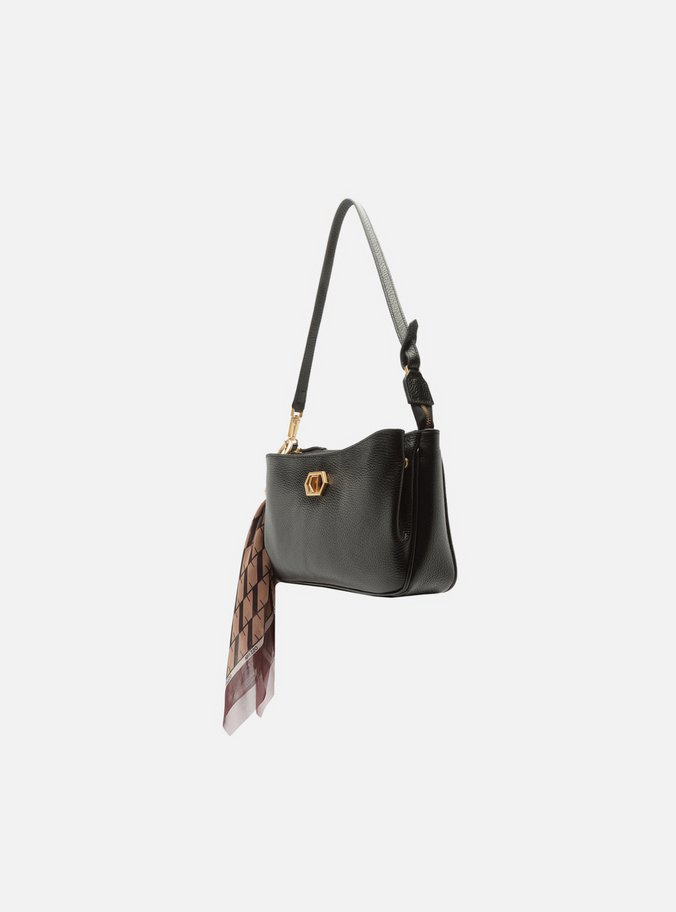 Bolsa Tiracolo Preta Couro Pequena Lenço