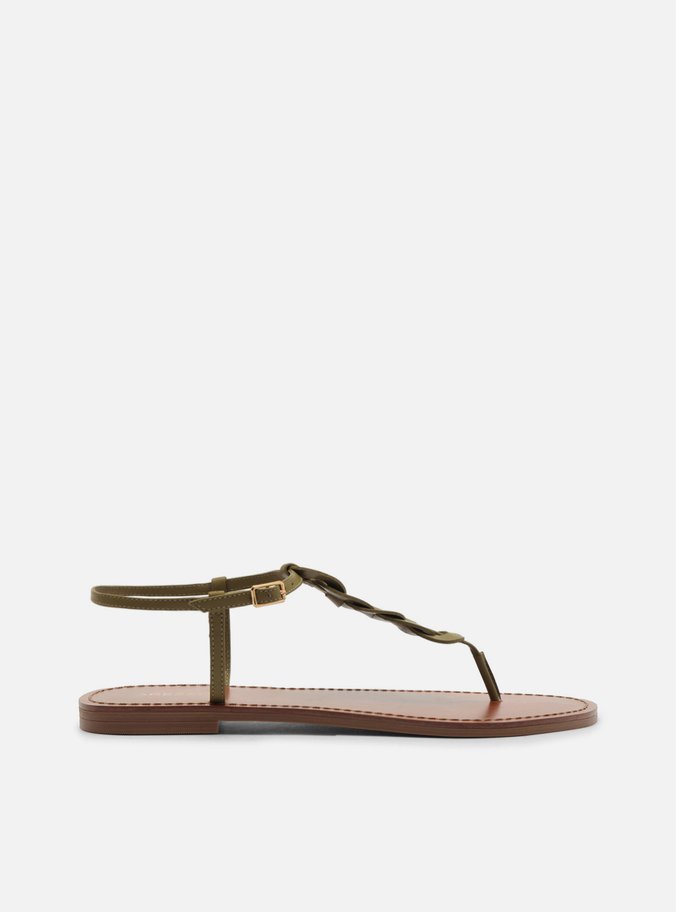 Sandália Rasteira Verde Couro Slim Trama