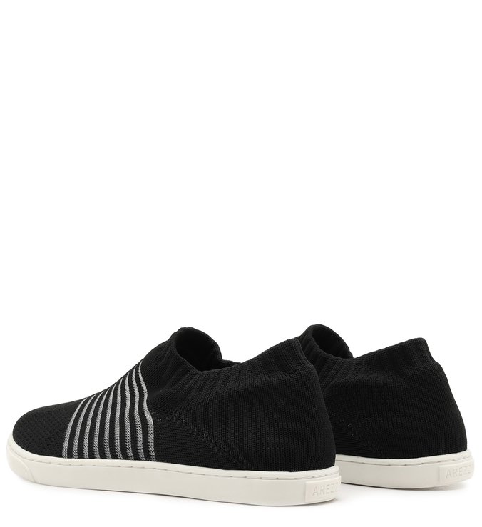 Tênis Slip On Knit Preto Listra Branca