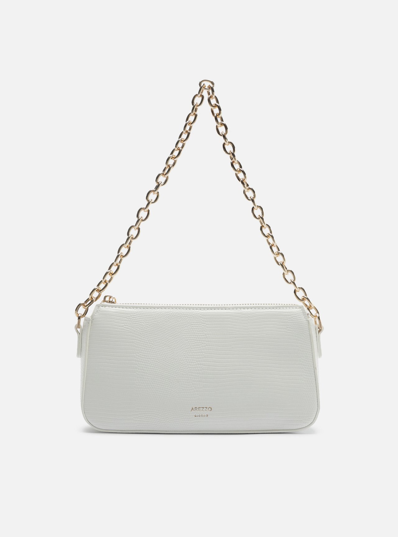 Bolsa Tiracolo Off White Média Croco Corrente Dourada — foto 1