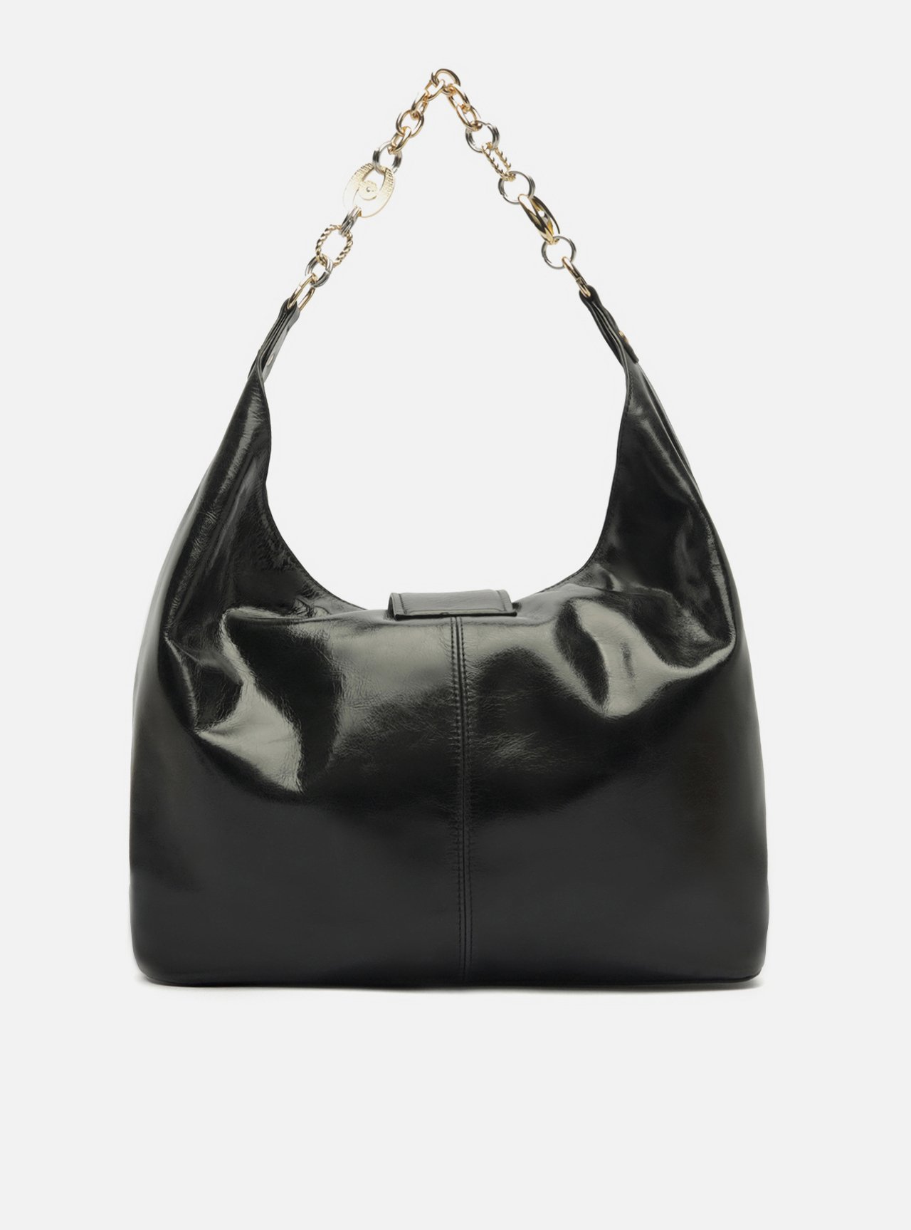 Bolsa Hobo Preta Couro Grande Corrente Elos — foto 3