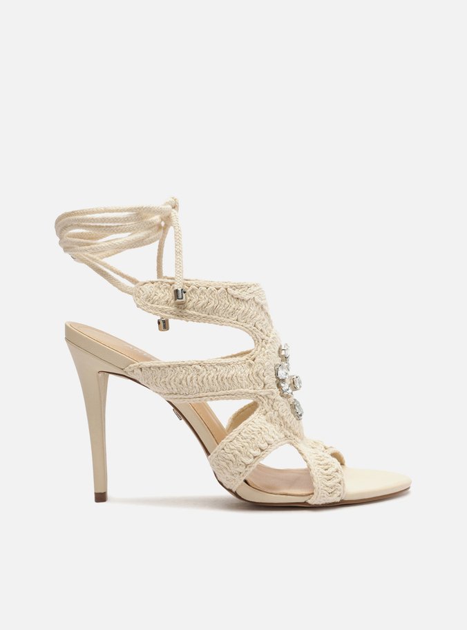 Sandália Off-White Salto Fino Bordada Mykonos
