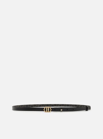 Cinto Preto Couro Fivela Hexagonal Fino