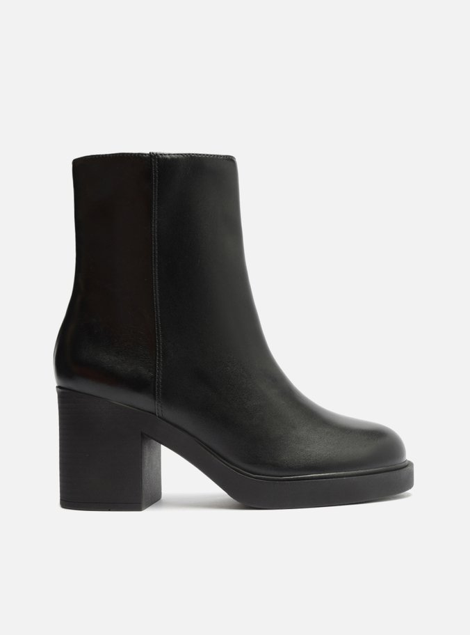 Bota Preta Couro Cano Médio Salto Bloco