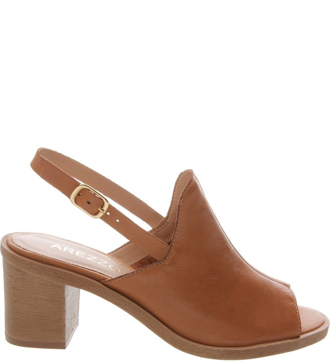 Sandal Boot Couro Salto Madeira Natural Tan