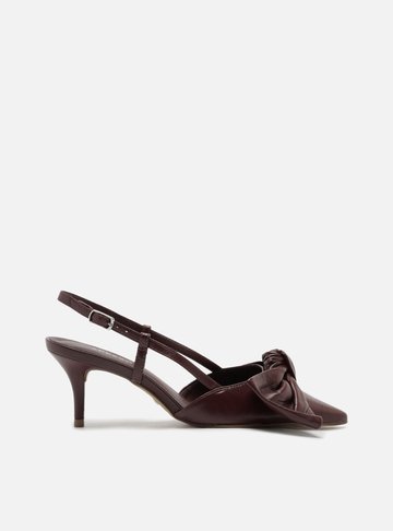 Scarpin Vermelho Couro Salto Fino Maxi Laço Slingback