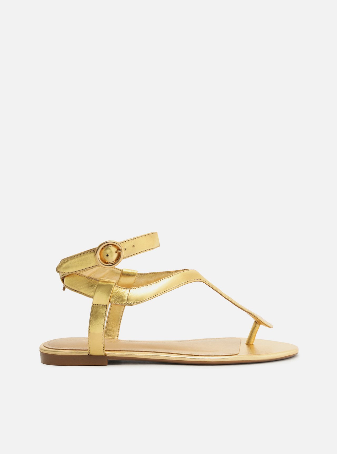 Sandália Rasteira Dourada Couro Tira Snake Arezzo - Main Image