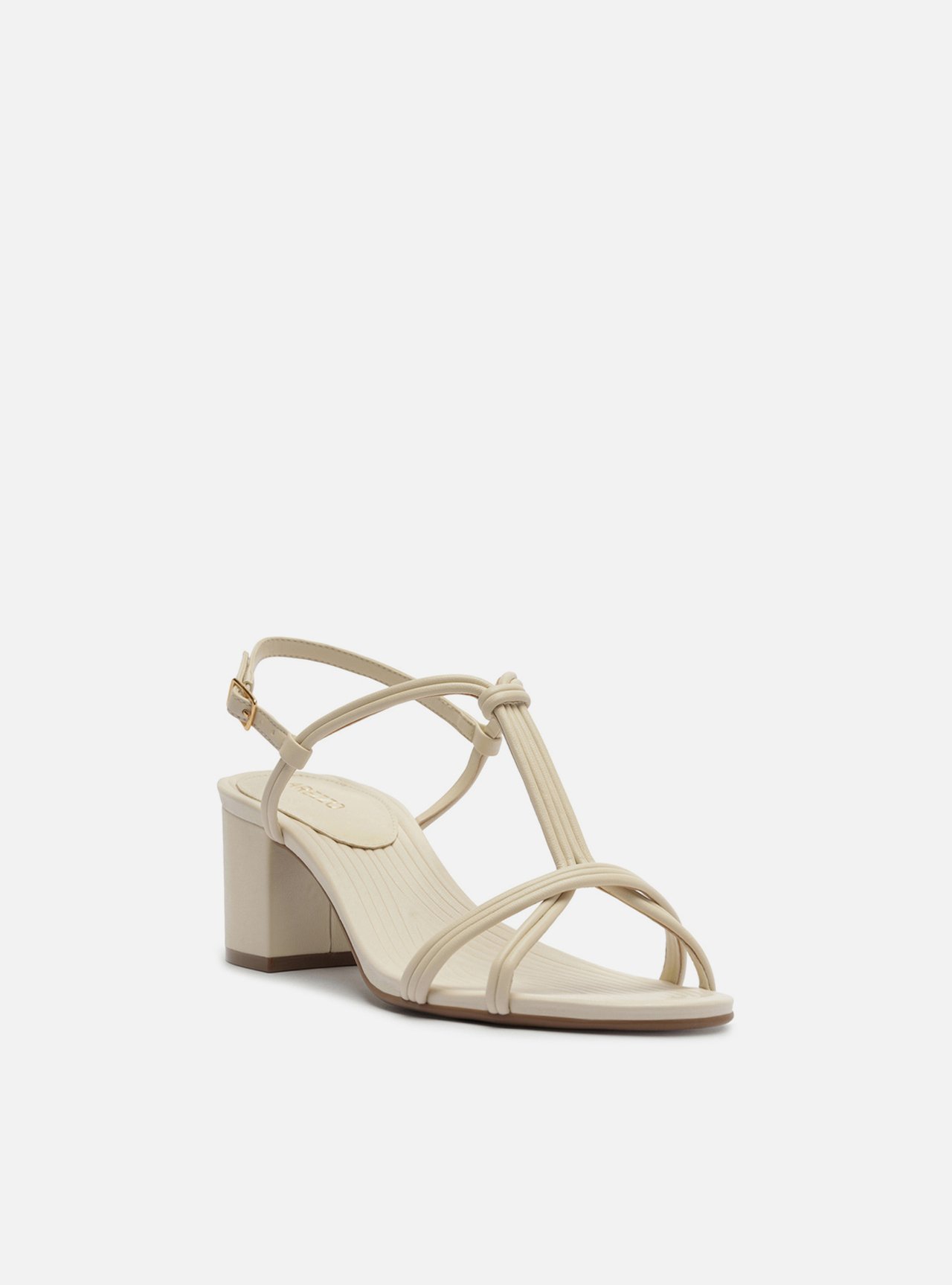 Sandália Off White Salto Médio Bloco Tiras Textura — foto 2
