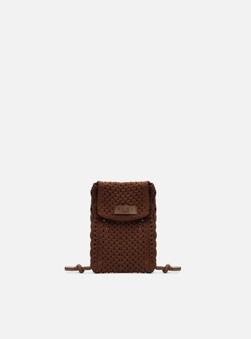 Mini Bag Marrom Crochê Porta-Celular