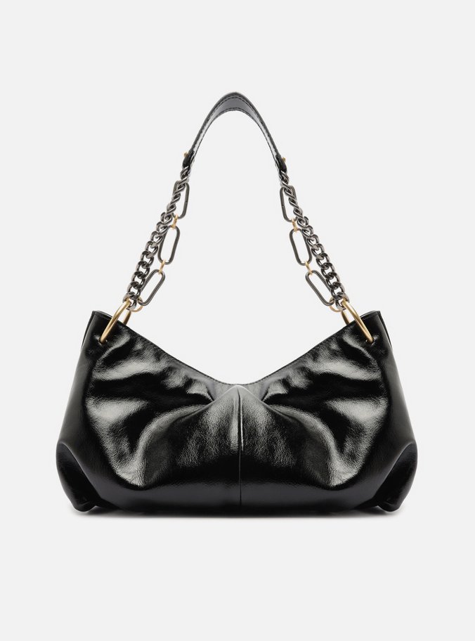 Bolsa Shoulder Preta Couro Glossy Média