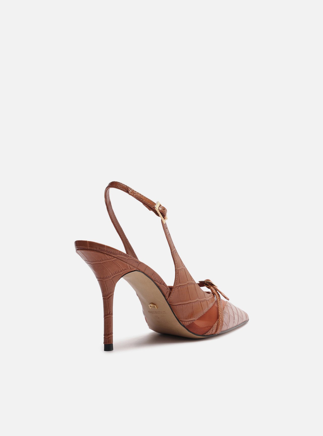 Scarpin Marrom Salto Fino Fivela Slingback — foto 3