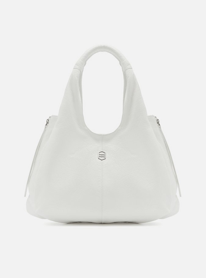 Bolsa Tote Branca Couro Grande Bolsos Laterais