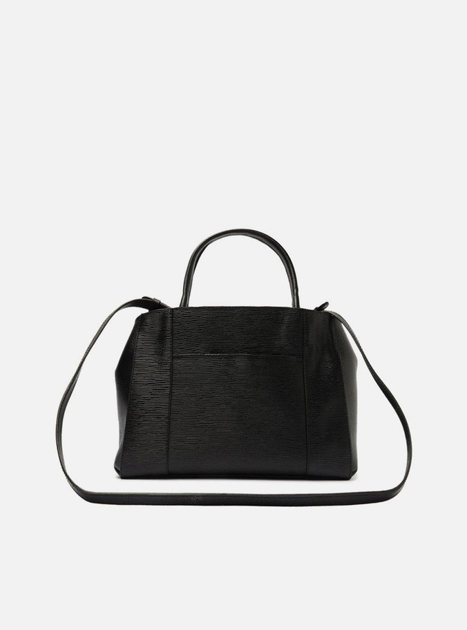 Bolsa Tote Preta Couro Wave Bella Média