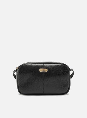 Bolsa Tiracolo Preta Couro Pequena Tag Metal
