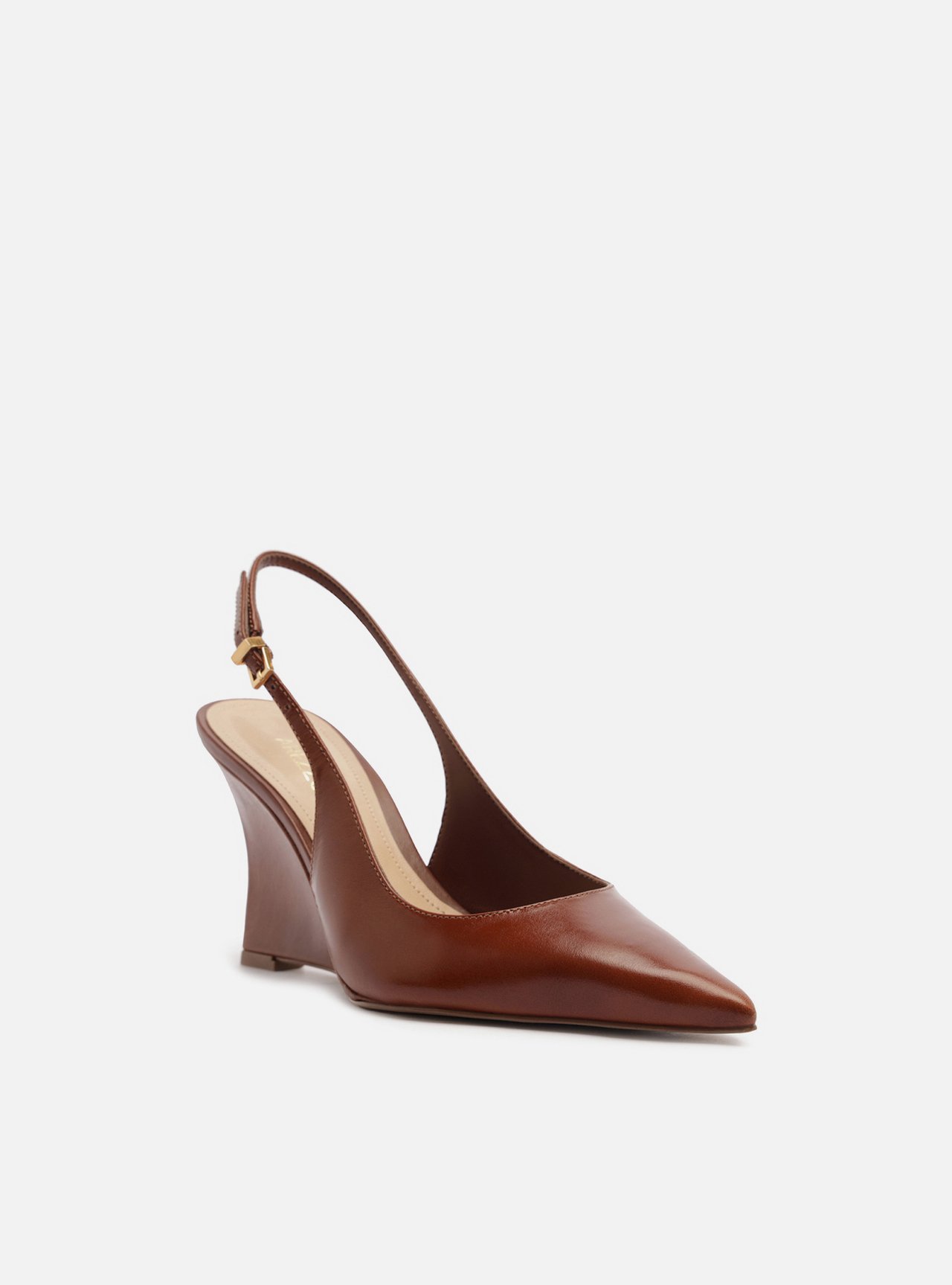 Scarpin Marrom Couro Salto Alto Anabela Slingback — foto 2