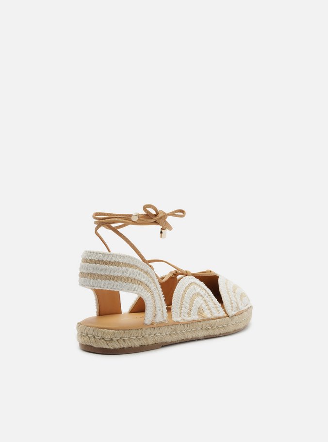 Espadrille Natural Bordada Rasteira Amarração