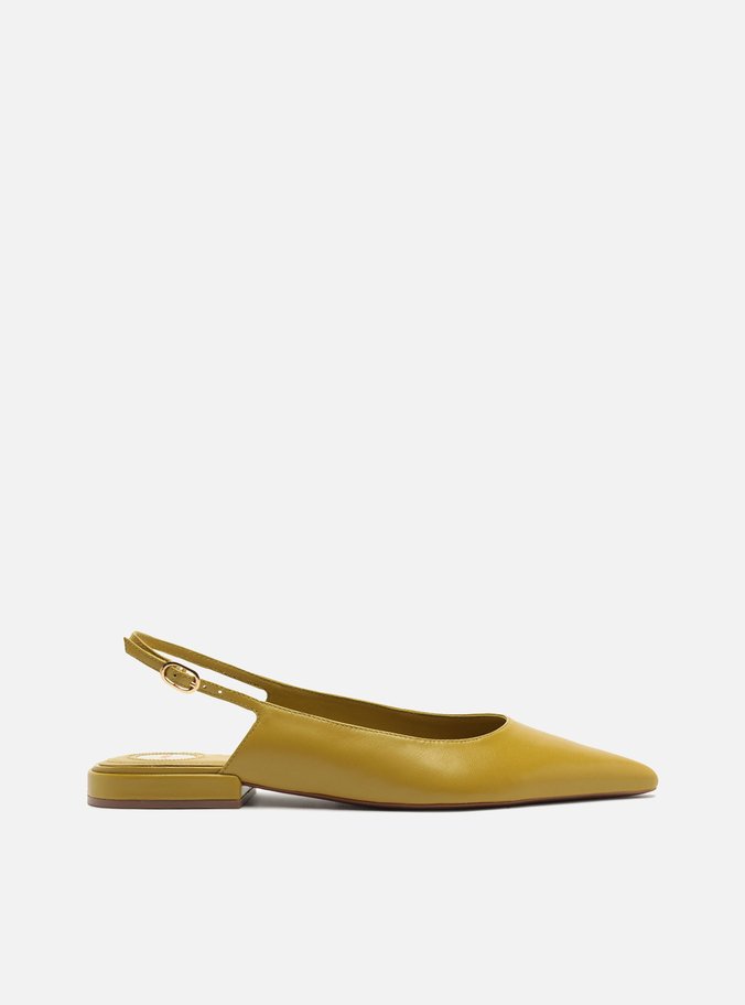 Sapatilha Verde Couro Slingback Bico Fino