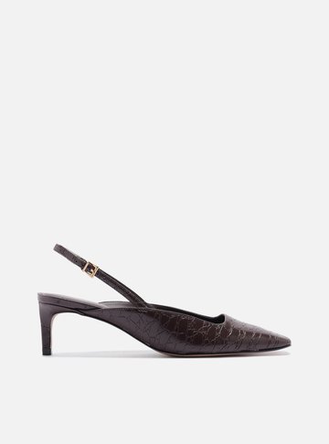 Scarpin Marrom Croco Salto Baixo Slingback