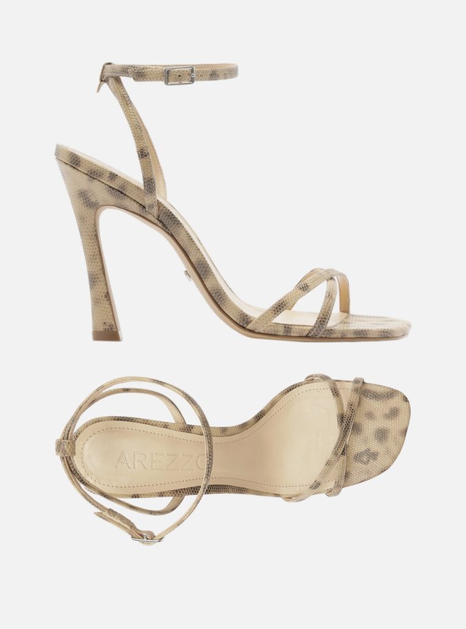 Sandália Animal Print Salto Fino Bico Quadrado