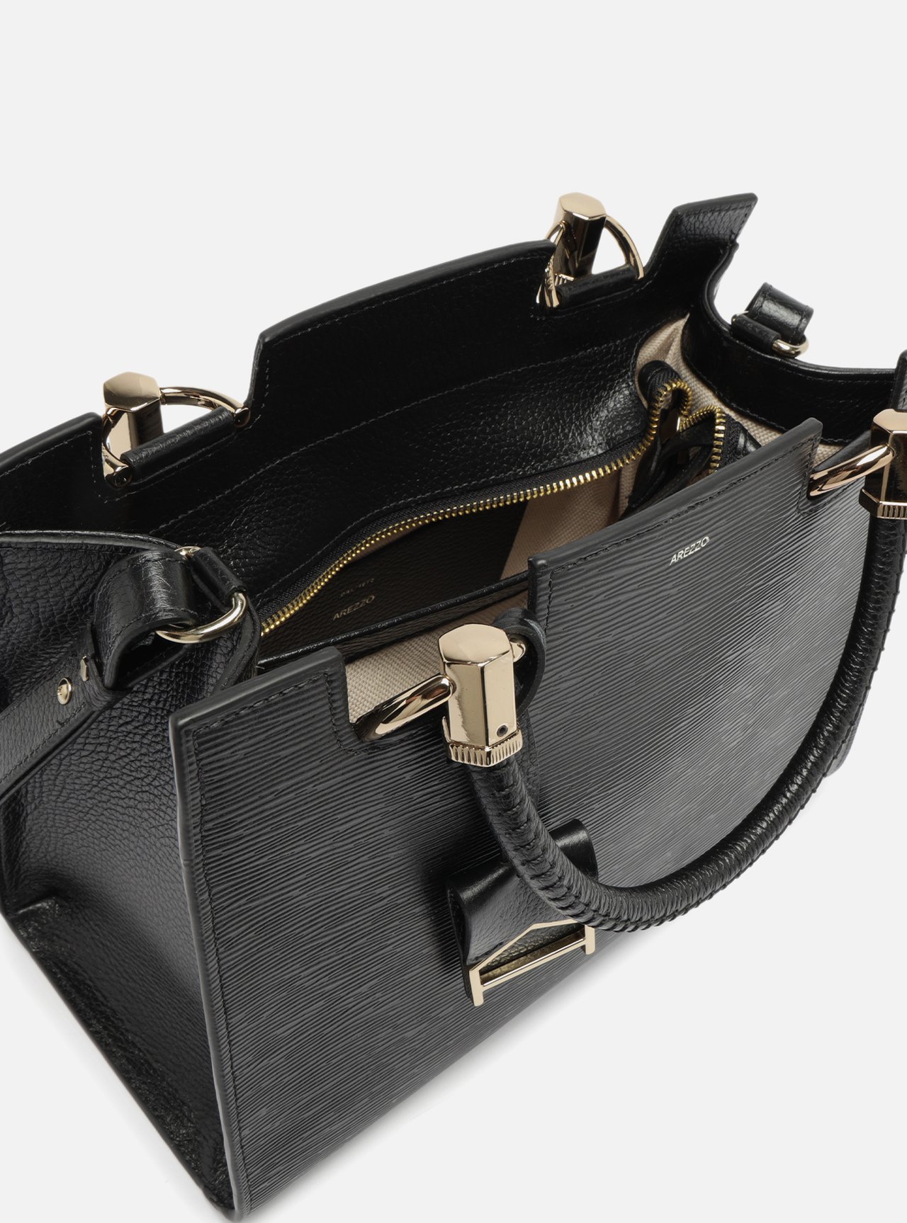 Bolsa Tote Preta Couro Abraccio Grande — foto 4