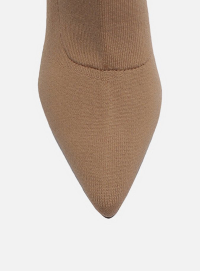 Bota Skinny Nude Knit Cano Curto