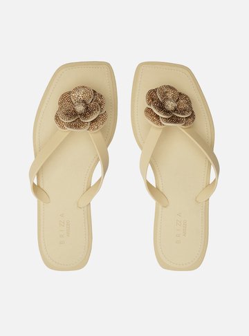 Chinelo de Dedo Off-White Recouro Square Flor Strass
