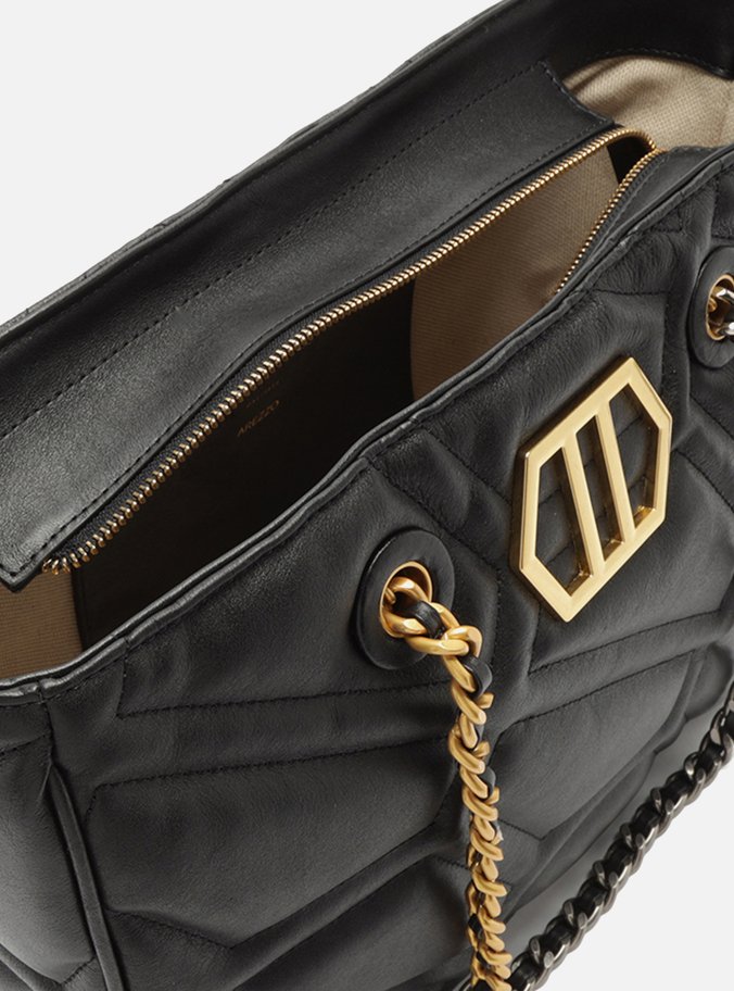Bolsa Shopping Preta Couro Emma Grande Corrente