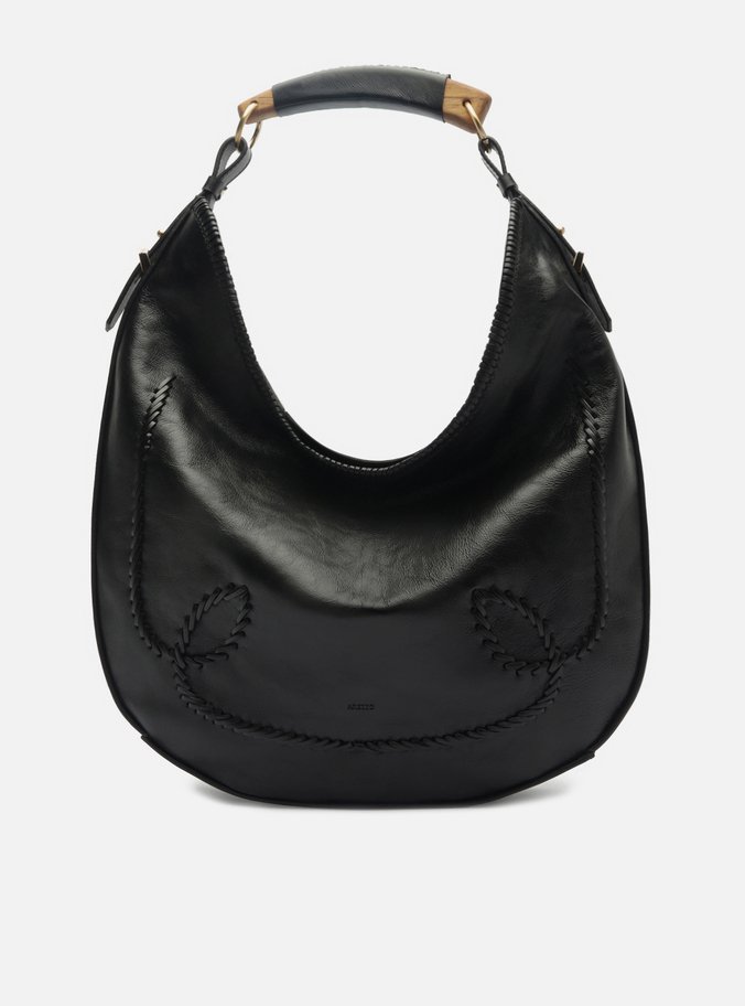 Bolsa Hobo Preta Couro Grande Tressê