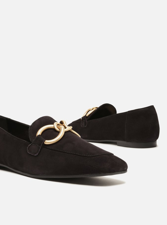 Mocassim Preto Nobuck Bico Quadrado Elos