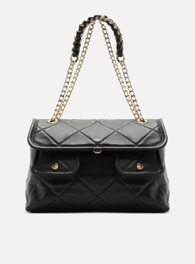 Shoulder Preta Couro Matelassê Grande Bolsos