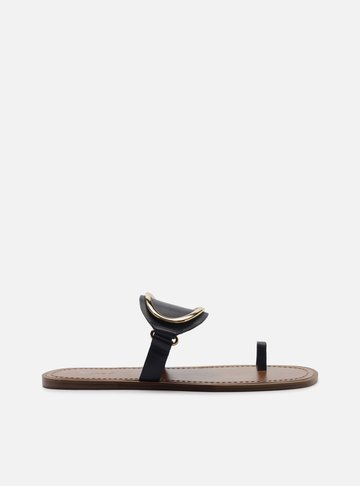 Sandália Rasteira Azul Couro Metal Ovalado