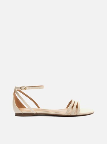 Sandália Rasteira Off-White Couro Tiras Laura