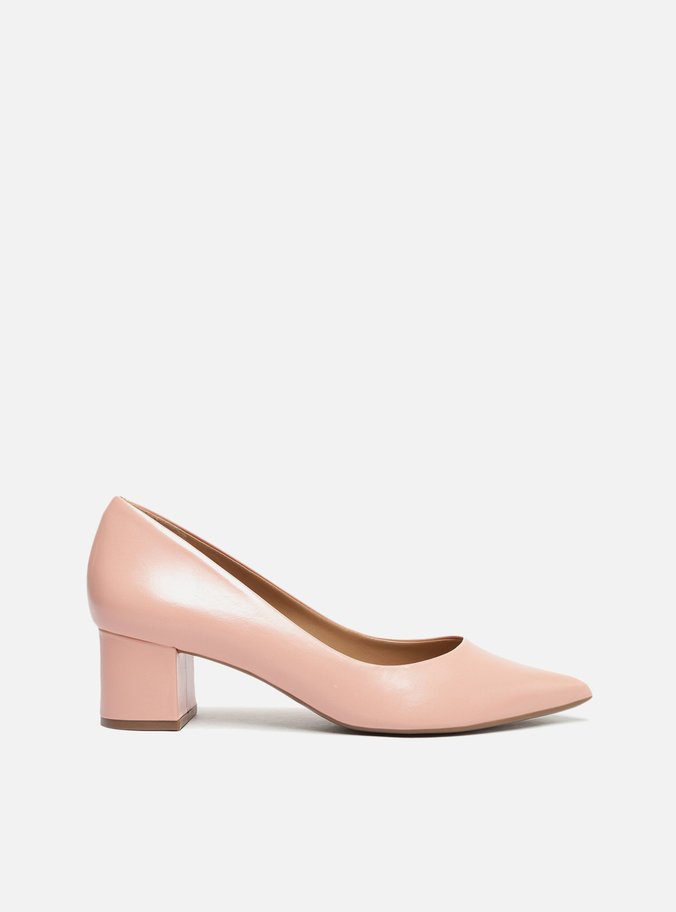 Scarpin Rosa Couro Salto Bloco