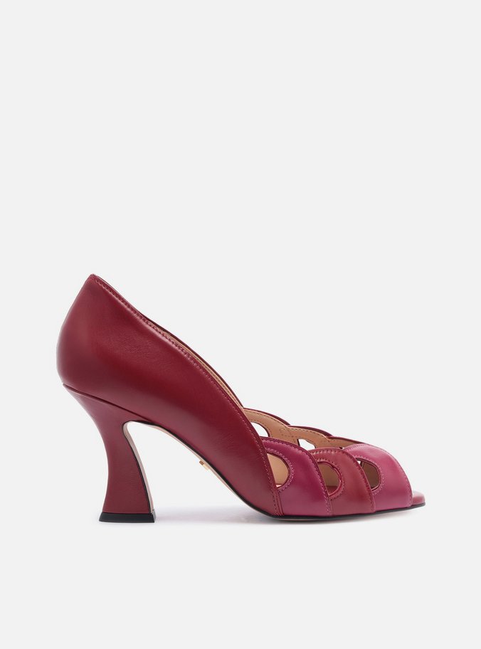 Peep Toe Rosa Couro Salto Médio Recortes