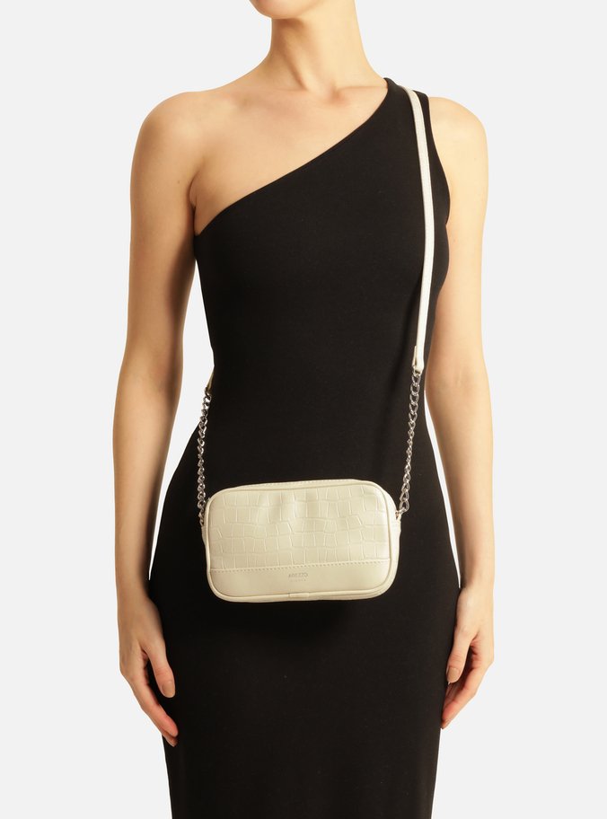 Bolsa Tiracolo Branca Croco Clara Pequena