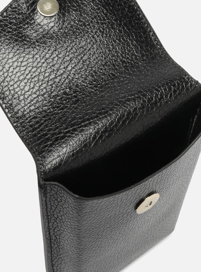 Mini Bag Preta Couro Porta-Celular Tag Metal
