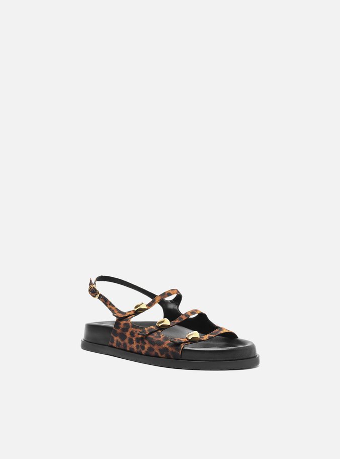 Sandália Papete Animal Print Tiras Metal Bold
