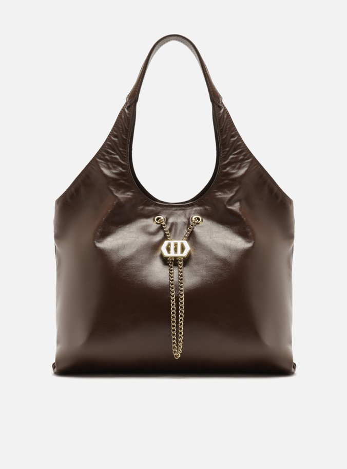 Bolsa Hobo Marrom Couro Grande Corrente Dourada